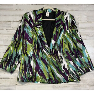 Lavender & Honey Blazer Womens Medium Lined One Button Blue Green Tropical